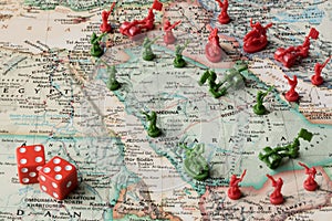 Map with toy soldiers of the Middle East tensions