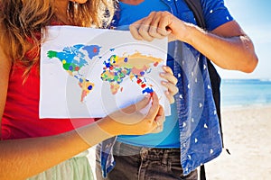 Map with travel destinations