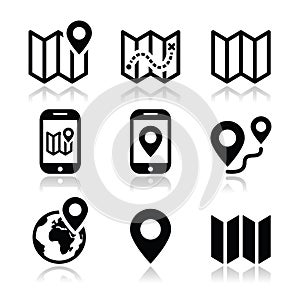 Map travel icons set