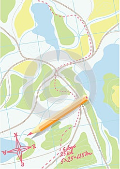 Map of trip on the forests. Vector.