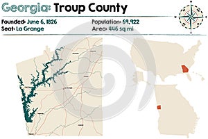 Map of Troup County in Georgia