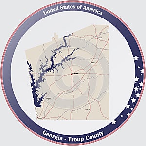 Map of Troup County in Georgia