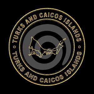 Map of Turks and Caicos Islands, Golden Stamp Black Background