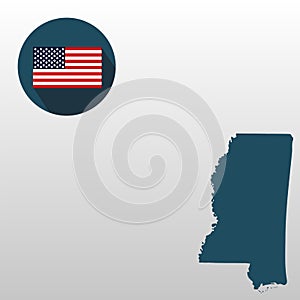 Map of the U.S. state of Mississippi on a white background. Amer