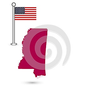 Map of the U.S. state of Mississippi on a white background. Amer