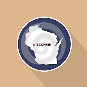 Map of the U.S. state of Wisconsin on a blue background. State n