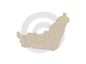 Map of the UAE made with white rice grains on a white isolated background. Export, production, supply, agricultural or health