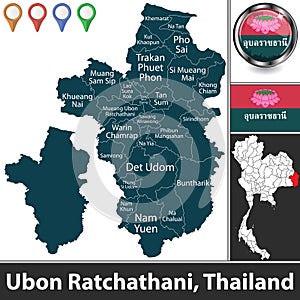 Map of Ubon Ratchathani, Thailand