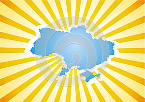 Map of Ukraine against the background of diverging rays.