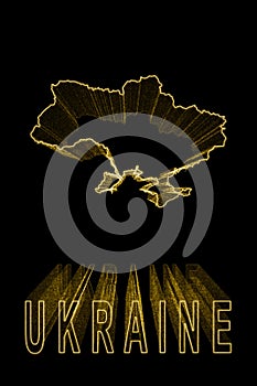 Map of Ukraine, Gold Map On Black Background