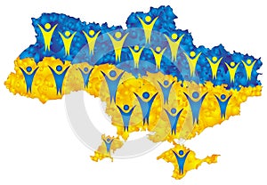 Map of Ukraine from gradients in the colors of the Ukrainian flag.