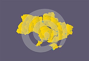 Map of Ukraine with rivers and lakes. The map shows oblasts and their administrative centers