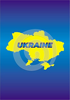 Map of Ukraine in yellow on a blue background. Colors of the Ukrainian flag.