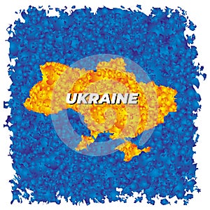 Map of Ukraine in yellow on a blue background. Inscription - Ukraine.