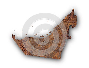 Map of United Arab Emirates on rusty metal