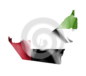 Map of United Arab Emirates with waving flag isolated on white