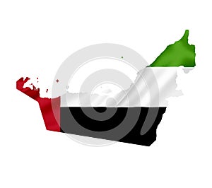 Map of United Arab Emirates with waving flag isolated on white