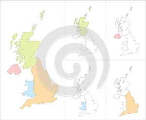 Map of United Kingdom, administrative divisions, regions separate, blank