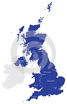 Map of the United Kingdom with Cities and Counties