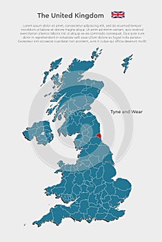Map United Kingdom divide and region Tyne and Wear photo