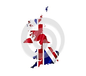 Map of United Kingdom with waving flag isolated on white photo