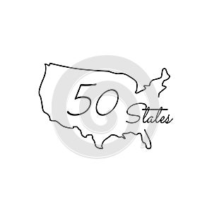 Map United States America, 50 States USA icon. Line art design, Vector illustration