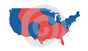 Map of United states of America is divided into Blue states and Red states