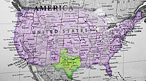 Map of United States of America highlighting Texas photo
