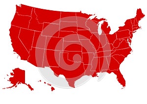 Map of United States of America red