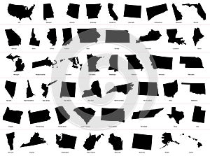 Map of The United States of America USA Divided States Maps Silhouette Illustration on White Background