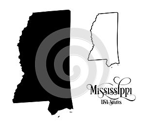 Map of The United States of America USA State of Mississippi - Illustration on White Background