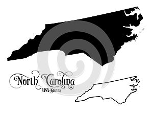 Map of The United States of America USA State of North Carolina - Illustration on White Background