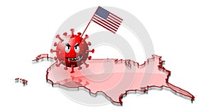 Map of United States with coronavirus molecule