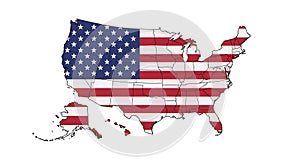 Map of the United States filled with the American flag pattern. The flag features