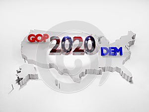Map of the United States including Alaska with the abbreviations of the GOP and DEM parties - 3D Rendering photo