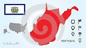 Map of The United States with the Selected State of West Virginia And West Virginia Flag with Locator Collection