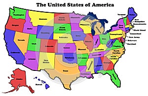 Map of United States with state names photo