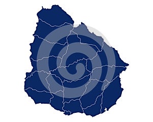 Map of Uruguay with regions and borders
