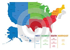 Map of US regions. Maps USA photo