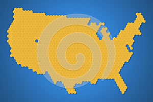 Map of USA or america region continent with honey bee or honeycomb or honey hive shape style With vignette dark border shadow. Wit