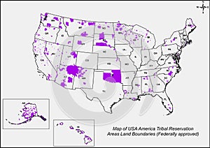 Map of USA America Tribal Reservation Areas Land Boundaries Federally approved photo