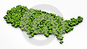 Map of USA covered with simplistic trees. 3D illustration