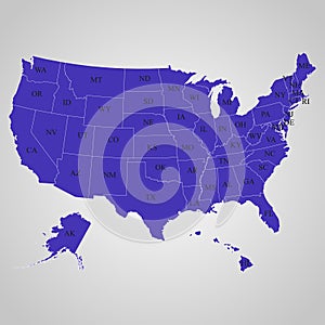 Map of the USA on the individual states with names