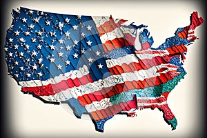 Map of the USA with the national flag of United States of America