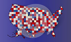 Map of the USA with the national flag of United States of America isolated on background. Vector illustration