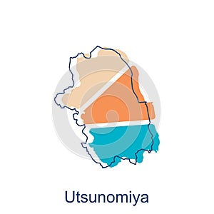 map of Utsunomiya vector design template, national borders and important cities illustration Abstract, designs concept, logo,