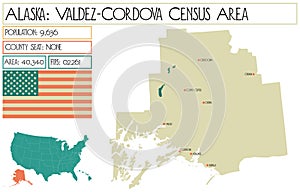 Map of Valdez-Cordova Census Area in Alaska, USA.
