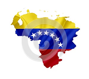 Map of Venezuela with waving flag isolated on white