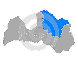 Map of Vidzeme in Latvia