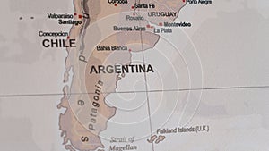 Map view of Argentina and Chile on a geographical globe. World in canvas of geography administrative border